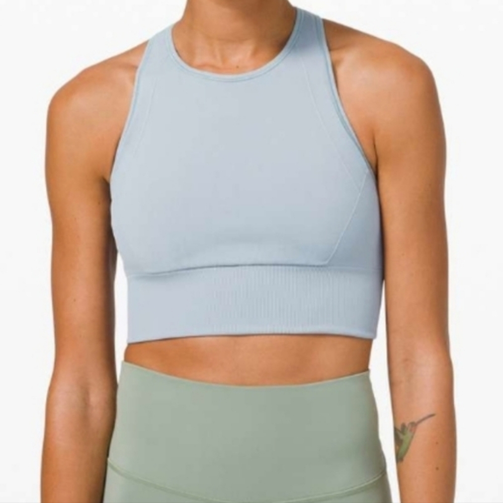 Lululemon Ebb To Train Women's Light Blue Sports Bra Size 6